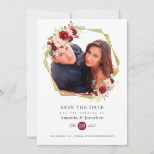 Burgundy-Marsala and Blush Photo Wedding Save The Date
