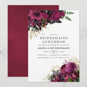 Burgundy - Marsala and Gold Bridesmaids Luncheon Invitation