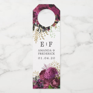 Burgundy - Marsala and Gold Floral Wedding Favour Bottle Tag