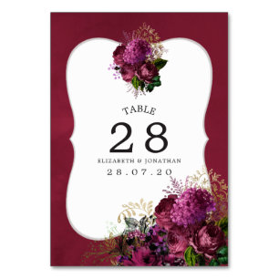 Burgundy - Marsala and Gold Wedding Table Number