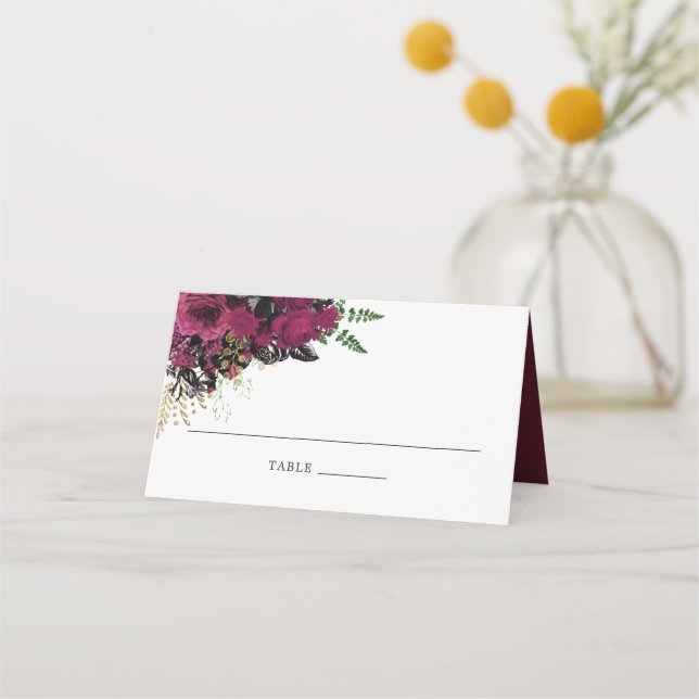 Burgundy - Marsala and Gold Wedding Table Number Place Card (Front)