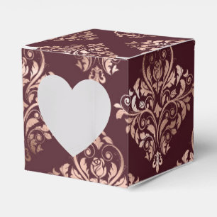 Burgundy - Marsala and Rose Gold Damask Wedding Favor Box