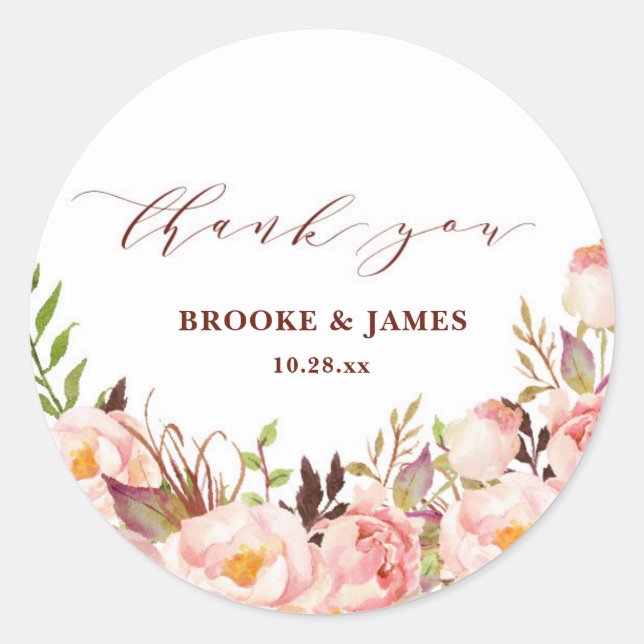 Burgundy Marsala Blush Boho Wedding Sticker (Front)