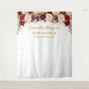 Burgundy marsala blush floral baby shower backdrop tapestry