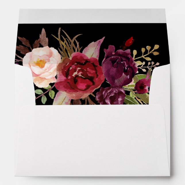 Burgundy Marsala & Blush Floral Black Envelope (Back (Bottom))