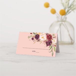 Burgundy Marsala & Blush Floral - Pink 2 Place Card