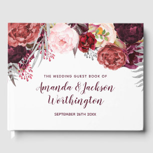 Burgundy Marsala Blush Peony Wedding Guest Book