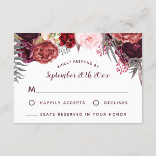 Burgundy Marsala Blush Peony Wedding RSVP Cards