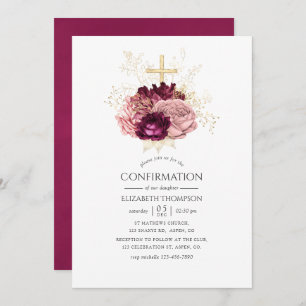 Burgundy Marsala Blush Pink and Gold Confirmation Invitation