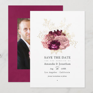 Burgundy - Marsala Blush Pink and Gold Wedding Save The Date