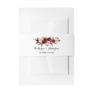 Burgundy Marsala Bohemian Floral Chic Wedding Invitation Belly Band