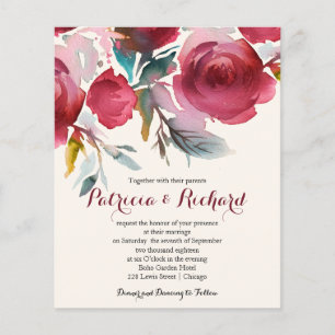 Burgundy Marsala Budget Floral Wedding Invitation