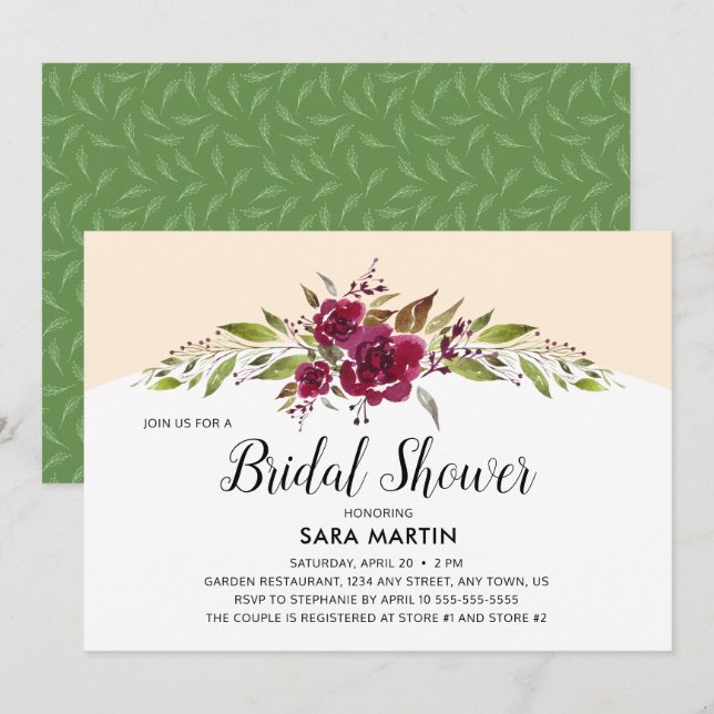 Burgundy Marsala Floral and Greenery | Bridal Show Invitation (Front/Back)