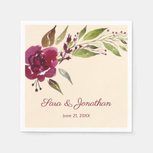 Burgundy Marsala Floral and Greenery Wedding Napkin