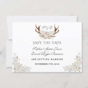 Burgundy Marsala Floral Antlers Save The Date