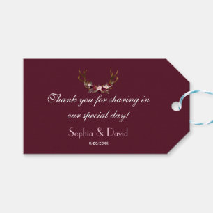 Burgundy Marsala Floral Antlers Wedding Gift Tags
