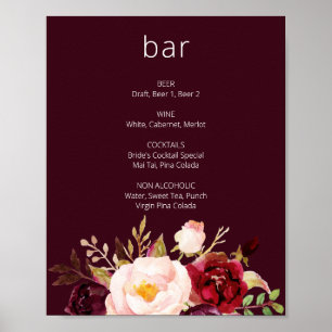 Burgundy Marsala Floral Bar Sign