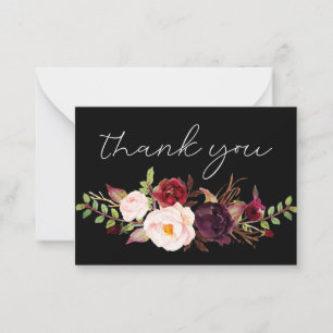 Burgundy Marsala Floral Black Small Thank You Card