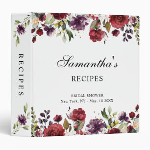 Burgundy Marsala Floral Bridal Shower Recipe Card Binder