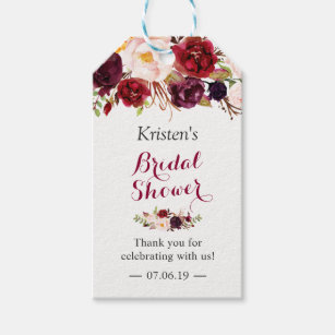 Burgundy Marsala Floral Chic Bridal Shower Favour Gift Tags