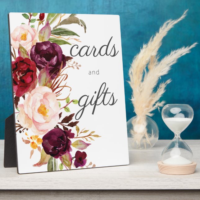 Burgundy Marsala Floral Guestbook Sign White Plaque (Side)