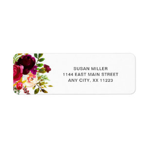 Burgundy Marsala Floral mariage adresse de retour