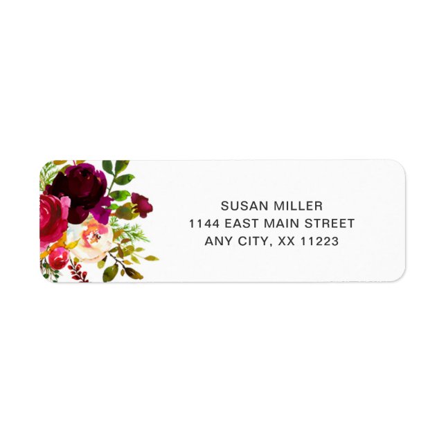 Burgundy Marsala Floral mariage adresse de retour (Devant)