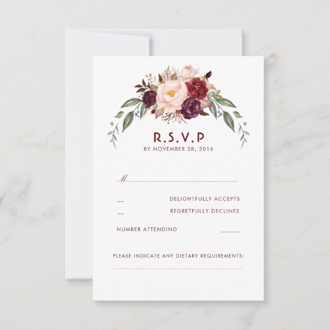 Burgundy Marsala Floral RSVP (Front)
