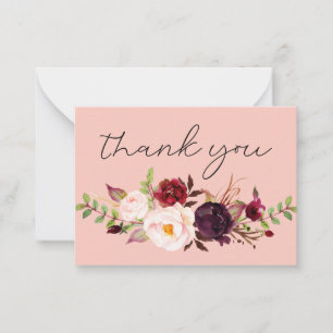 Burgundy Marsala Floral Small Thank You Pink 2 Card