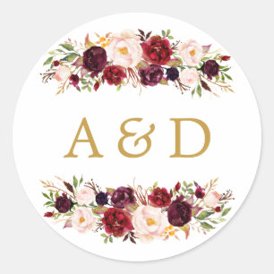 Burgundy Marsala Floral Wedding Favour Sticker
