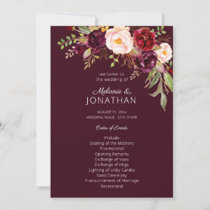 Burgundy Marsala Floral Wedding Program V2