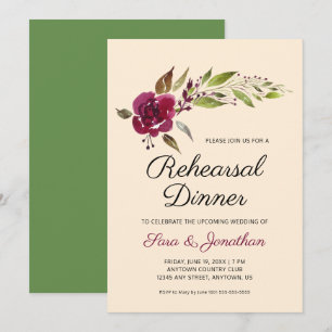 Burgundy Marsala Floral Wedding Rehearsal Dinner Invitation