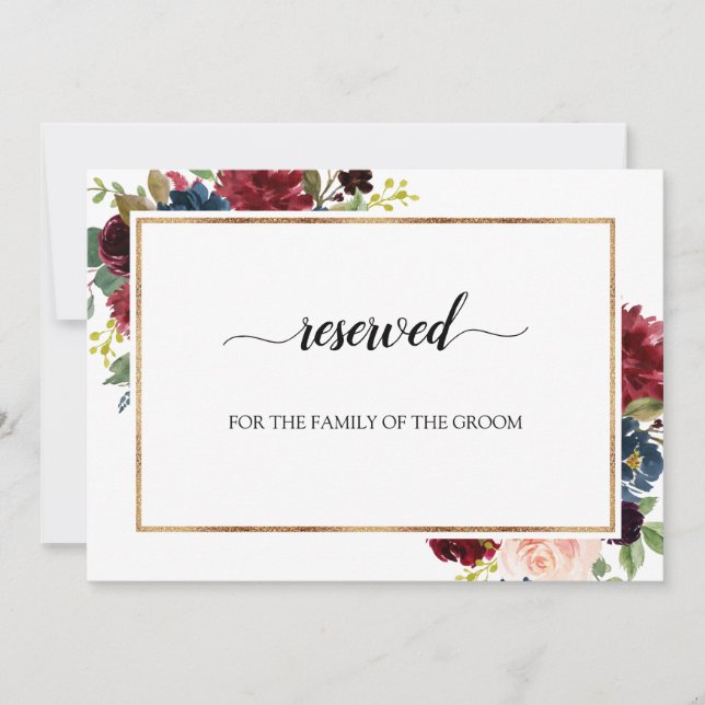 Burgundy Marsala Floral Wedding Reserved Sign Invitation (Front)