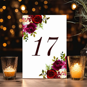 Burgundy Marsala Floral Wedding Table Number