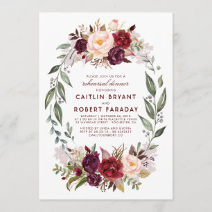 Burgundy - Marsala Floral Wreath Rehearsal Dinner Invitation