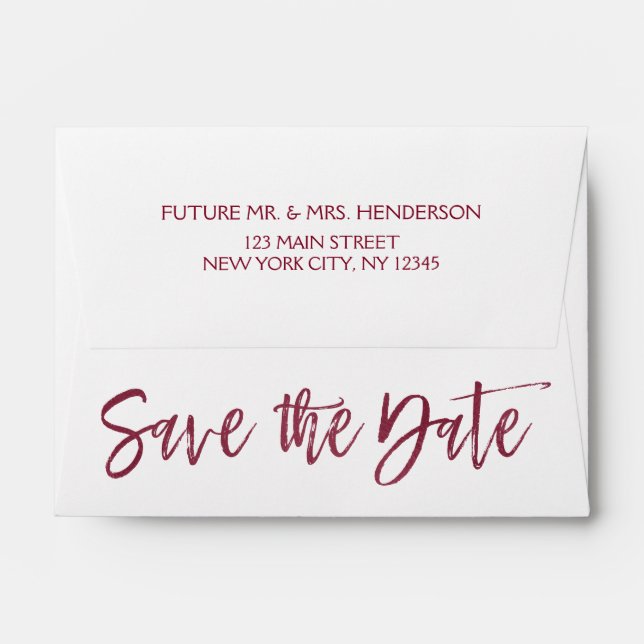 Burgundy Marsala Foil Save the Date Envelopes (Back (Top Flap))