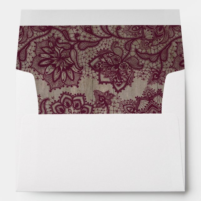 Burgundy - Marsala Lace Rustic Wood Envelopes (Back (Bottom))