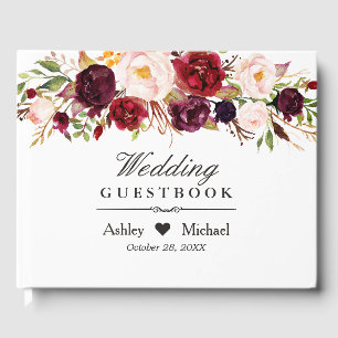 Burgundy Marsala Red Autumn Floral Wedding Guest Book