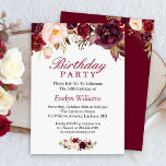 Burgundy Marsala Red Floral Birthday Party Invitation<br><div class="desc">Create the perfect Birthday Party invite with this "Burgundy Marsala Red Floral Invitation" template. This high-quality design is easy to customize to be uniquely yours! (1) For further customization, please click the "customize further" link and use our design tool to modify this template. (2) If you prefer thicker papers /...</div>