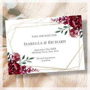Burgundy Marsala Red Floral Wedding Save The Date