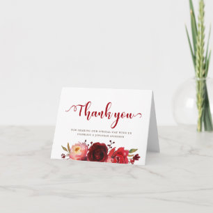 Burgundy Marsala Red Roses Floral Thank you Card