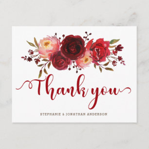 Burgundy Marsala Red Roses Floral Thank you Card