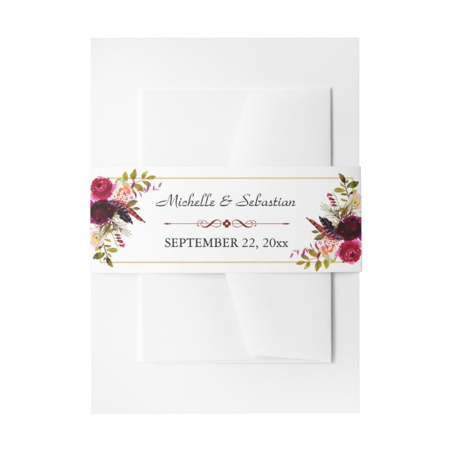 Burgundy Marsala Rustic Floral Invitation Belly Band (Front Example)