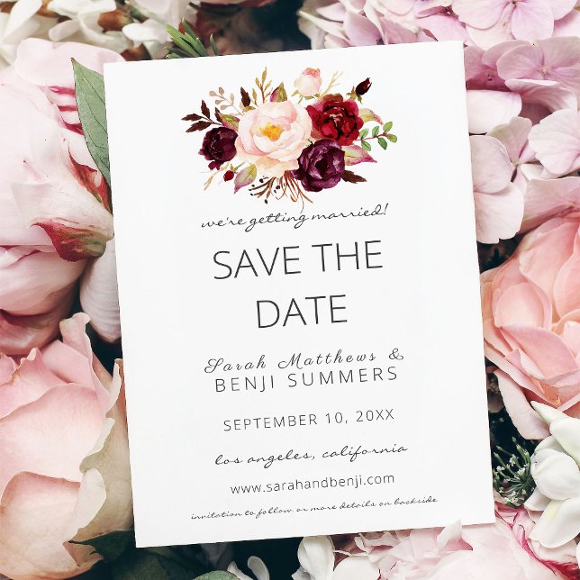 Burgundy Marsala Save the Date or Change White Invitation (Creator Uploaded)