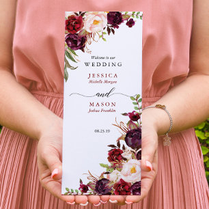 Burgundy Marsala Tri-Fold Wedding Program