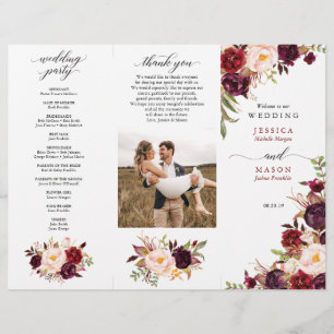 Burgundy Marsala Tri-Fold Wedding Program Photo