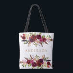 Burgundy Marsala Watercolor Bohemian Floral Tote Bag<br><div class="desc">Bohemian style Allover Print Tote Bag featuring watercolor illustration of burgundy,  Marsala,  red and pink peonies and roses with feathers accent. Use “Customize” button to change the colours,  sizes and fonts. This is perfect for autumn | fall and winter events.  Matching items are also available.</div>
