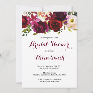 Burgundy Marsala Watercolor Floral Bridal Shower Invitation