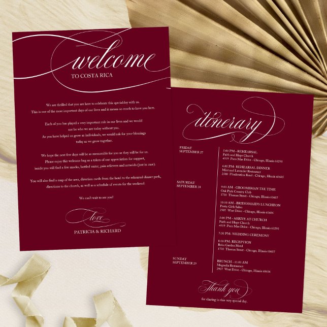 Burgundy Marsala Wedding Weekend Welcome Itinerary Invitation (Creator Uploaded)