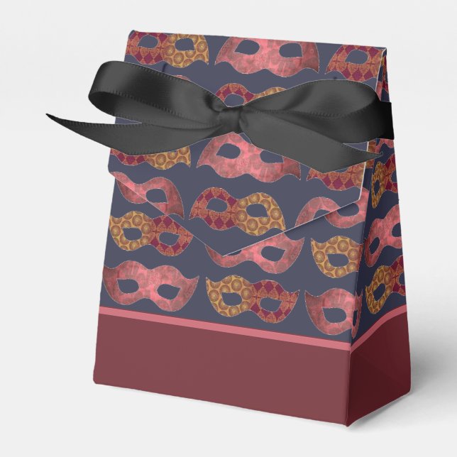 Burgundy Masquerade Masks Pattern Favor Box (Front Side)